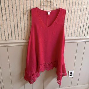 Cato Crochet Trim Sharkbite Tunic Top Size M